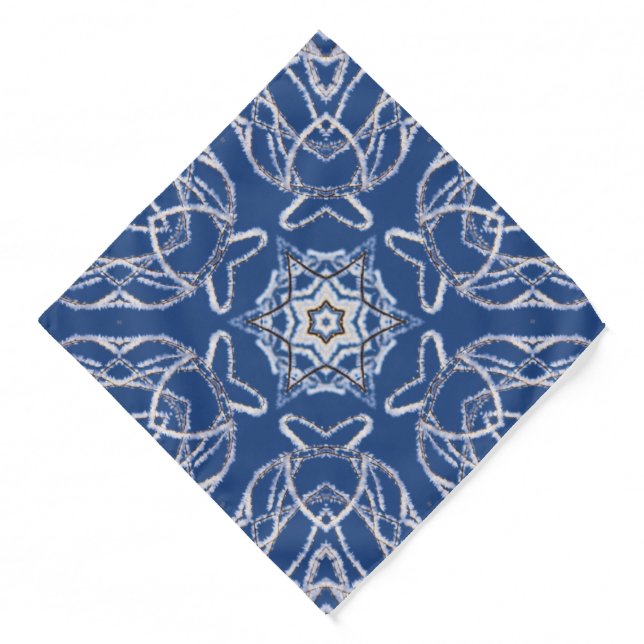 Kaleidoscope Bright Blue, White, Single Star Bandana (Front)