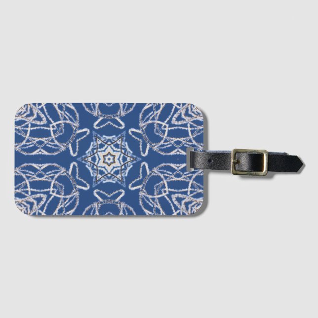 Kaleidoscope Bright Blue, White, Single Star Luggage Tag (Front Horizontal)