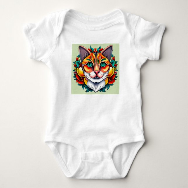 Kaleidoscope Cat T-Shirt Baby Bodysuit (Front)