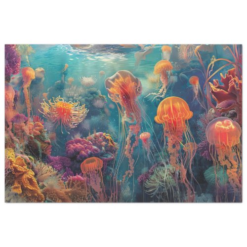 Kaleidoscope Colors of Jelly Fish Decoupage  Tissue Paper