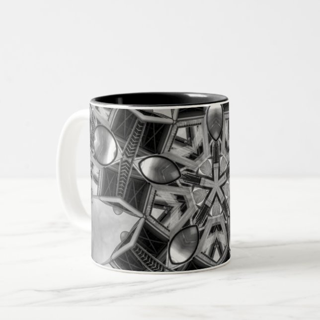 Kaleidoscope dark grey Star... Two-Tone Coffee Mug (Front Left)