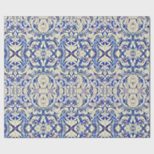 Kaleidoscope Delft Tile Pattern in Blue and White Wrapping Paper