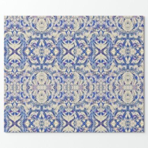 Kaleidoscope Delft Tile Pattern in Blue and White Wrapping Paper