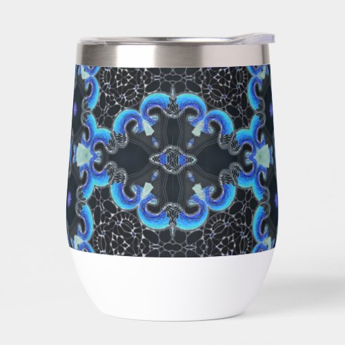  Kaleidoscope design _ black blue and purple Thermal Wine Tumbler
