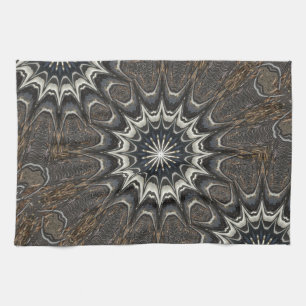 Kaleidoscope Design Black Gray Blue White Art Kitchen Towel
