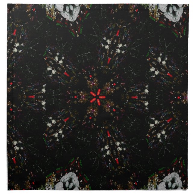 Kaleidoscope Design Black Red Floral Pattern Napkin (Front)