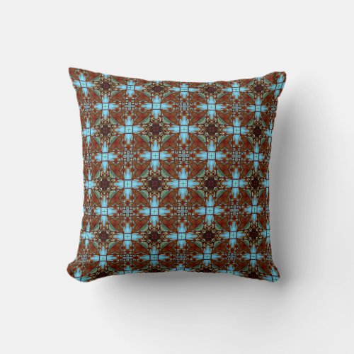 Kaleidoscope Design Blue Brown Throw Pillow