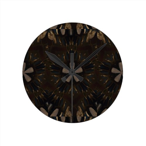 Kaleidoscope Design Dark Brown Rustic Art Round Clock