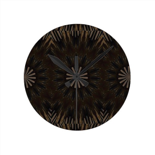 Kaleidoscope Design Dark Brown Rustic Floral Round Clock