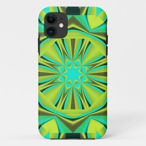 Kaleidoscope design in gold ocean blue  Yellow iPhone 11 Case