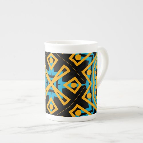 Kaleidoscope Design Light Blue Gold Black Bone China Mug