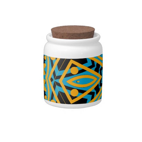 Kaleidoscope Design Light Blue Gold Black Candy Jar