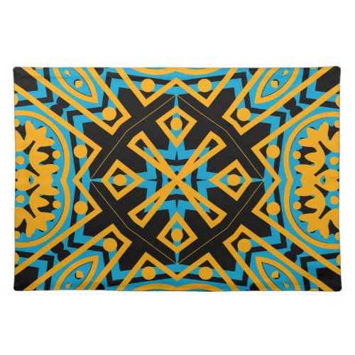 Kaleidoscope Design Light Blue Gold Black Cloth Placemat