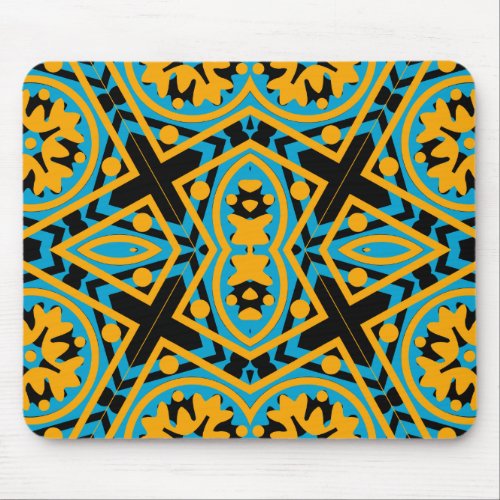 Kaleidoscope Design Light Blue Gold Black Mouse Pad