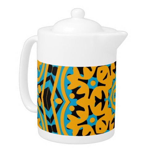 Kaleidoscope Design Light Blue Gold Black Teapot