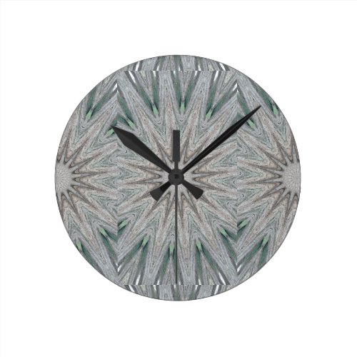 Kaleidoscope Design Rustic Light Gray Colors Round Clock