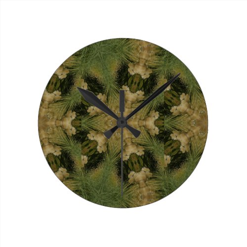 Kaleidoscope Design Star from Pampas Grass Green Round Clock
