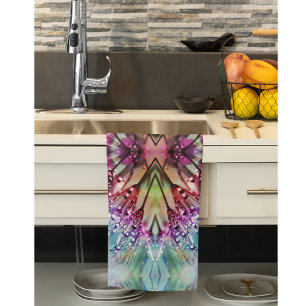 Kaleidoscope Dewdrops: Abstract Floral Art Kitchen Towel