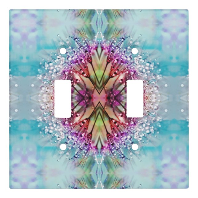 Kaleidoscope Dewdrops: Abstract Floral Art Light Switch Cover (Front)