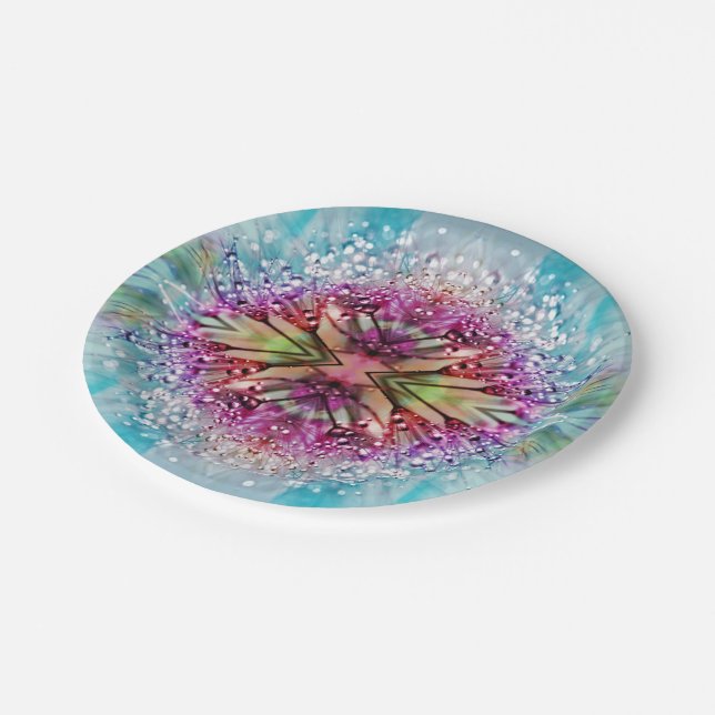 Kaleidoscope Dewdrops: Abstract Floral Art Paper Plates (Angled)