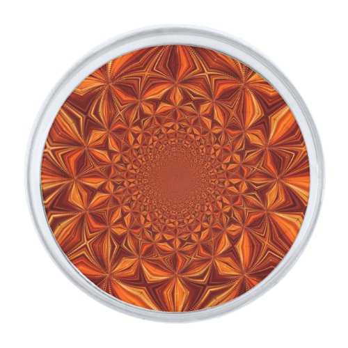 Kaleidoscope Digital Art Orange Brown Design  Silver Finish Lapel Pin