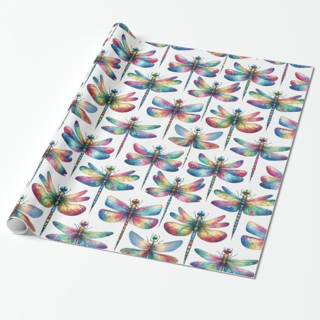 Kaleidoscope Dragonflies Wrapping Paper (Unrolled)