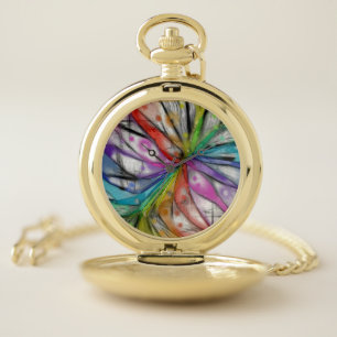 KALEIDOSCOPE DRAGONFLY Abstract Art Design Pocket Watch