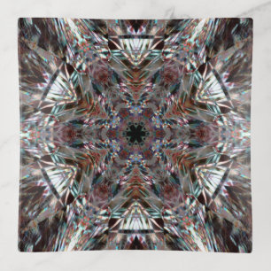 Kaleidoscope etched glass plates trinket tray