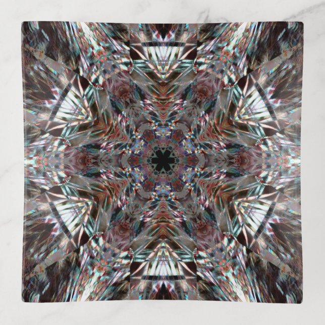 Kaleidoscope etched glass plates trinket tray (Front)