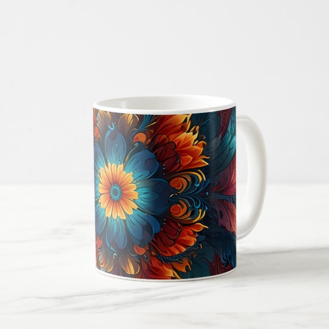 kaleidoscope fire flower in bloom coffee mug (Front Right)