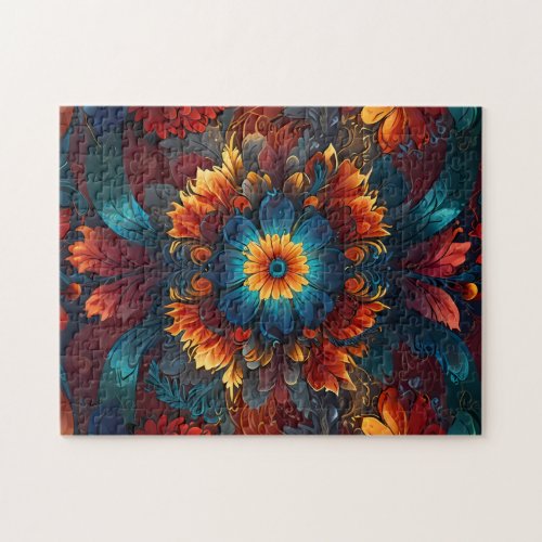 Kaleidoscope Floral Fantasy Hypnotic Pattern Jigsaw Puzzle