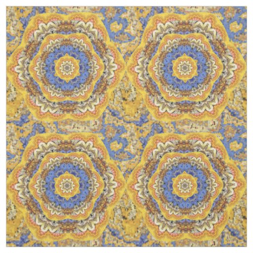 Kaleidoscope Floral Luxury Blue Golden Yellow Mix Fabric