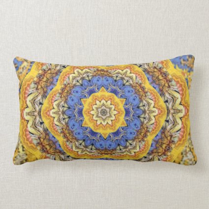 Kaleidoscope Floral Luxury Blue Golden Yellow Mix Lumbar Pillow