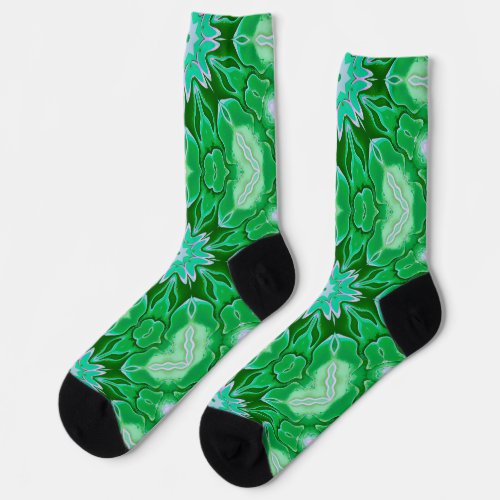 Kaleidoscope Flower Pattern Green Socks