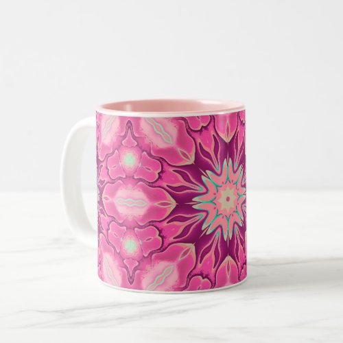 Kaleidoscope Flower Pattern Pink Two_Tone Coffee Mug