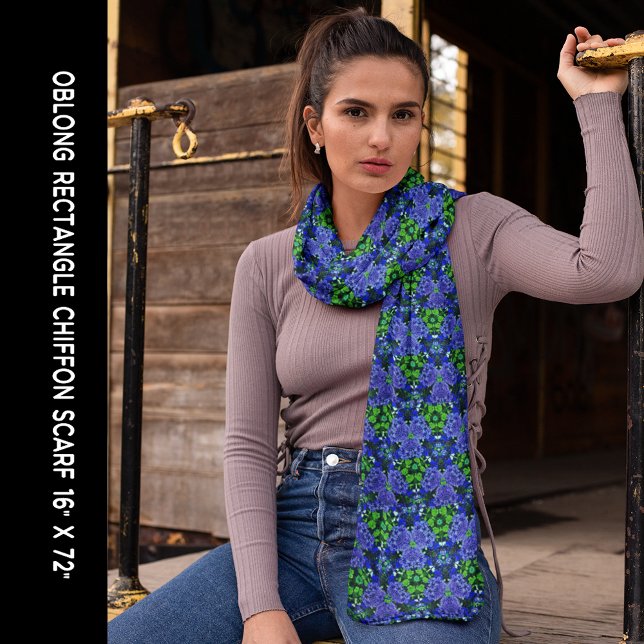 Kaleidoscope Flowers in Blue Chiffon Scarf (Kaleidoscope Flowers in Blue Chiffon Scarf)