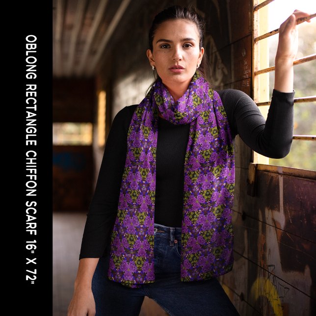 Kaleidoscope Flowers in Purple Chiffon Scarf (Kaleidoscope Flowers in Purple Chiffon Scarf)