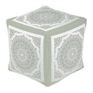 Kaleidoscope Fractal Mandala - grey green Outdoor Pouf