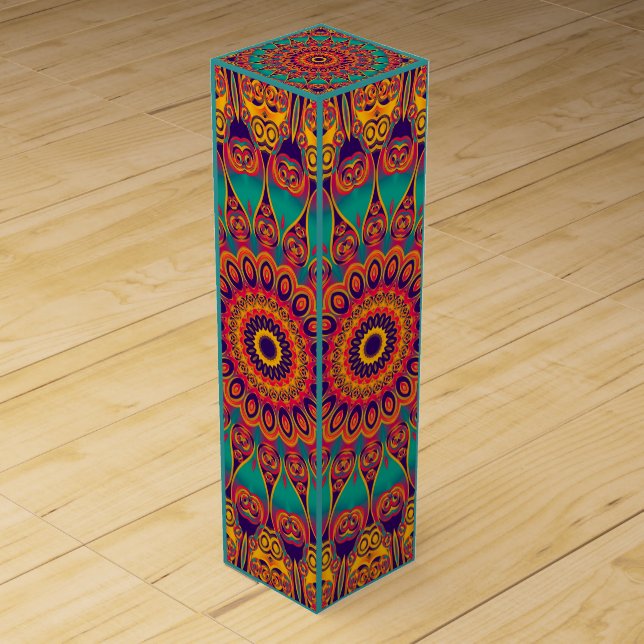 Kaleidoscope Fractal Tattoo I + your text Wine Box (Front)