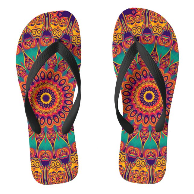Kaleidoscope Fractal - tattoo II + your ideas Flip Flops (Footbed)