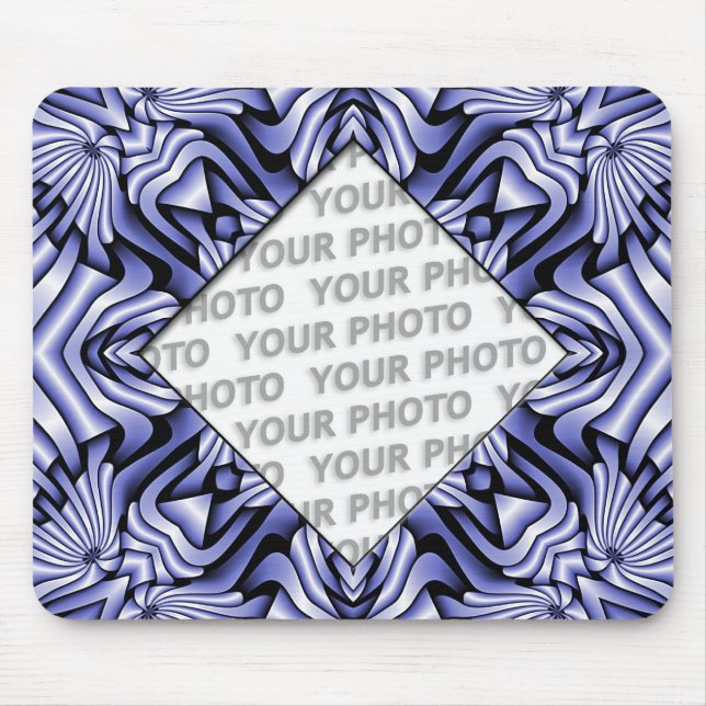 Kaleidoscope frameART - blue + your photo & text Mouse Pad (Front)