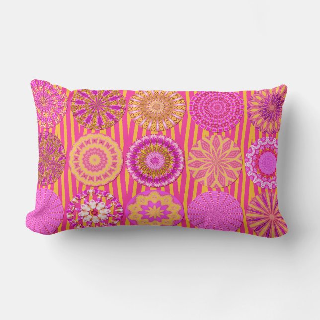Kaleidoscope Fun, Pink-Yellow Lumbar Pillow (Front)