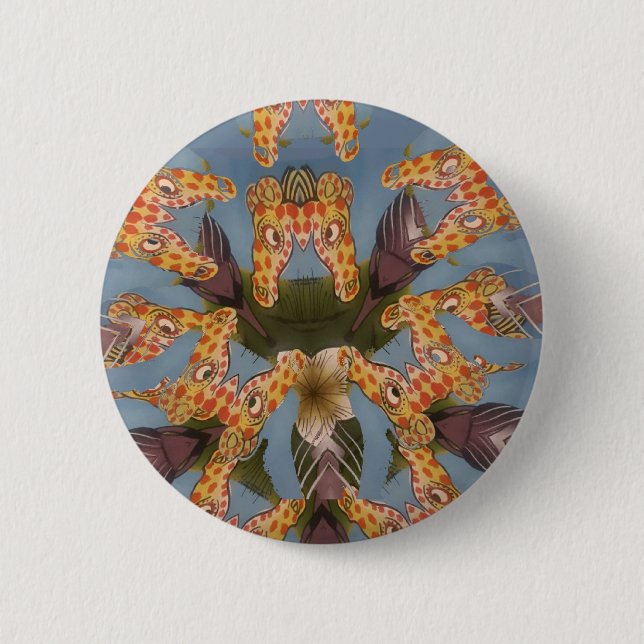 Kaleidoscope Giraffe Mandala: Abstract Safari Art Button (Front)