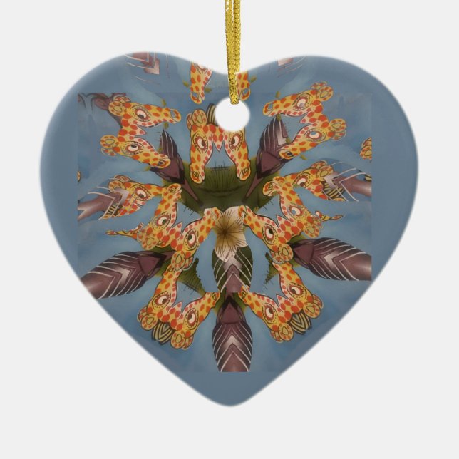 Kaleidoscope Giraffe Mandala: Abstract Safari Art Ceramic Ornament (Front)