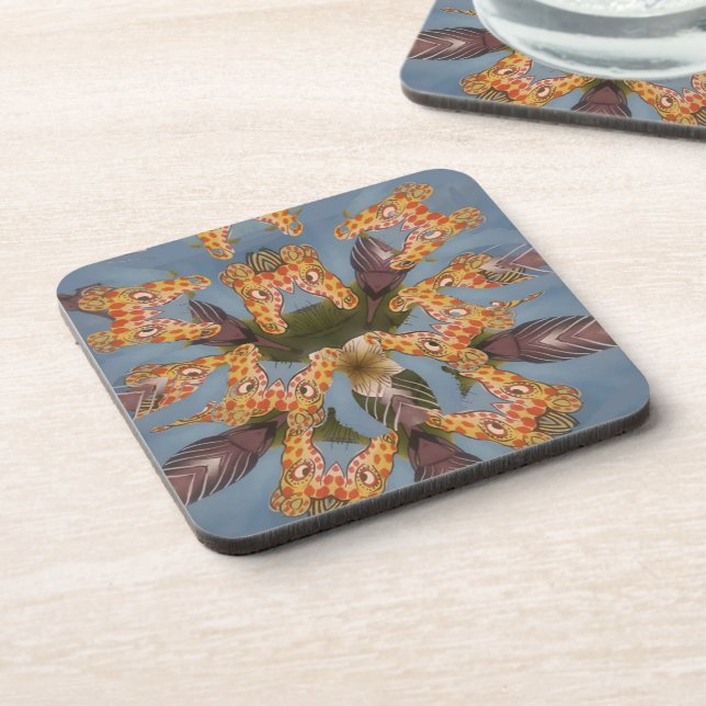 Kaleidoscope Giraffe Mandala: Abstract Safari Art Drink Coaster (Left Side)