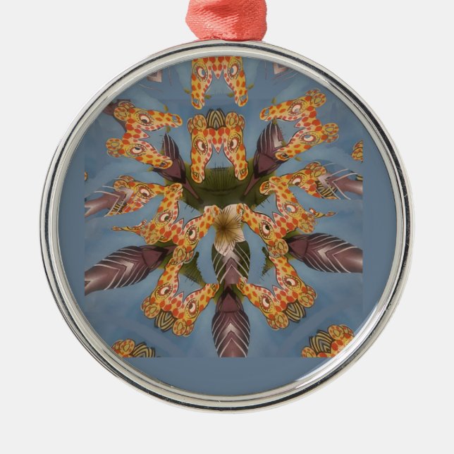 Kaleidoscope Giraffe Mandala: Abstract Safari Art Metal Ornament (Front)
