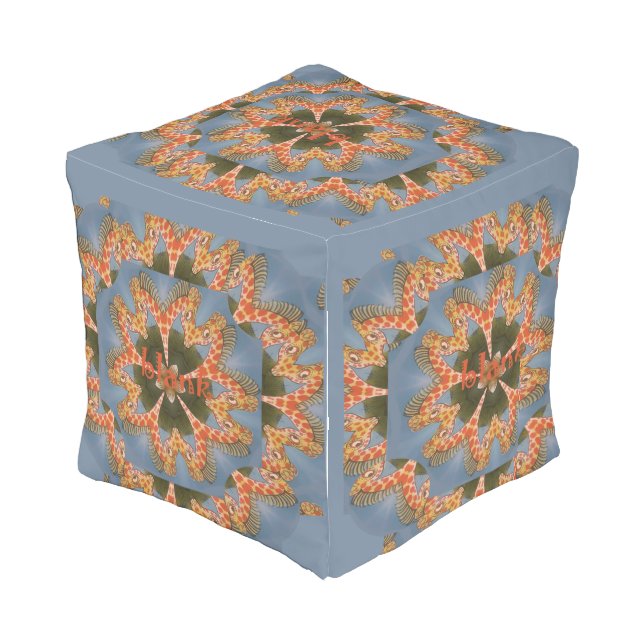 Kaleidoscope Giraffe Mandala: Abstract Safari Art Outdoor Pouf (Angled Back)