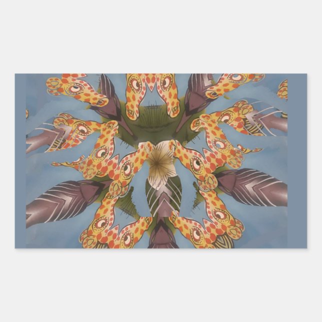 Kaleidoscope Giraffe Mandala: Abstract Safari Art Rectangular Sticker (Front)