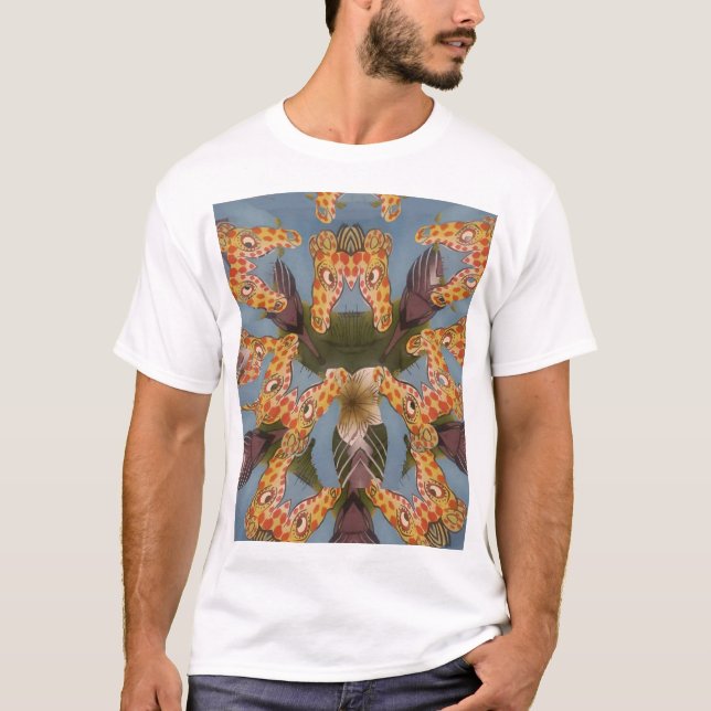Kaleidoscope Giraffe Mandala: Abstract Safari Art T-Shirt (Front)