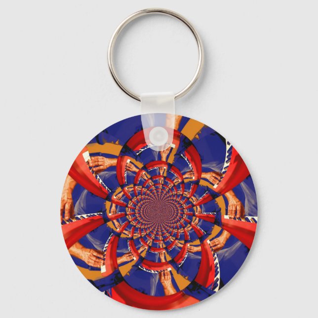 kaleidoscope hand playing red keyboard orange blue keychain (Front)